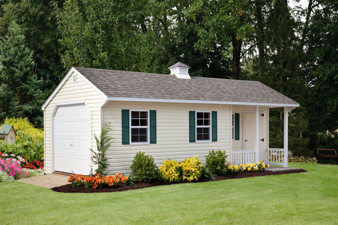 Cottage Shed with Porch & Garage, Vinyl