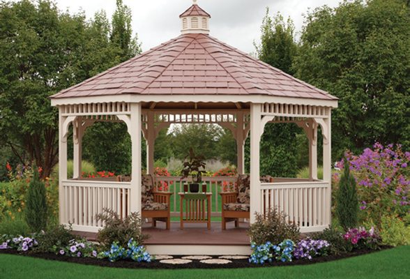 Vinyl Octagon Red Slate Roof Gazebo