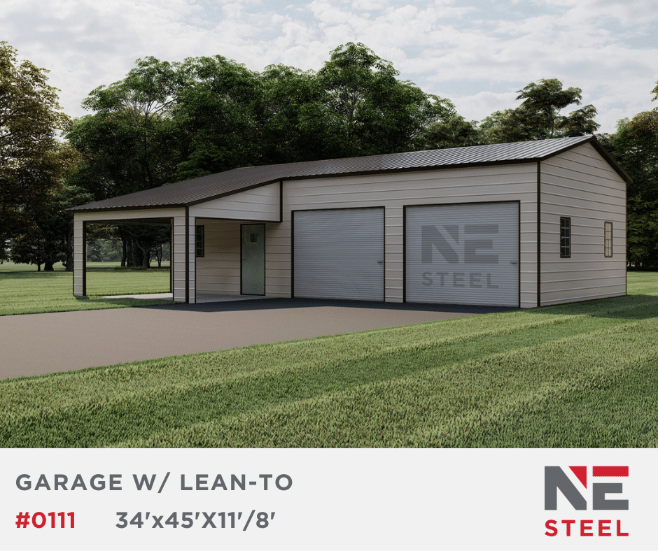 x11'/8' Metal Garage w/ Continuos Lean-To