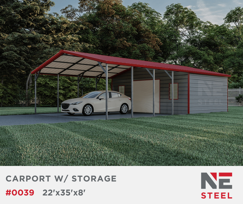 22’x35’x8′ Steel Carport w/ Storage