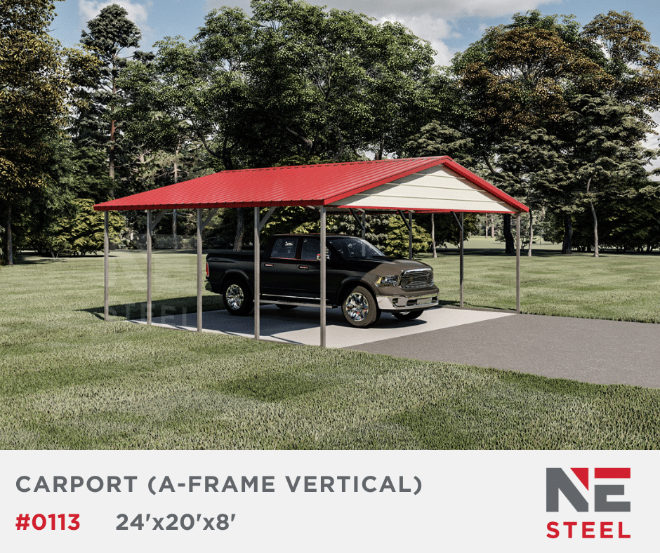 24’x20’x8′ Steel Carport A-Frame Vertical Roof