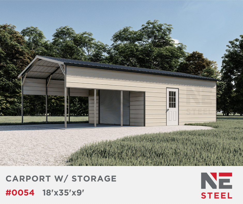 18’x35’x9′ Steel Carport w/ Storage