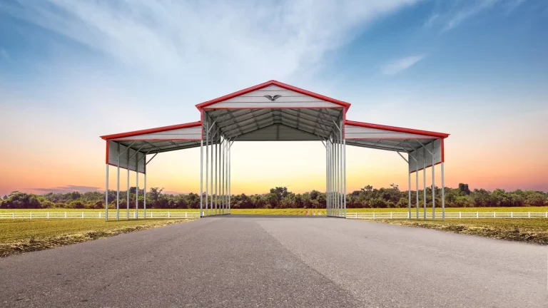 42x35x14/10 Metal Barn with 12' Lean-To - Vertical Roof