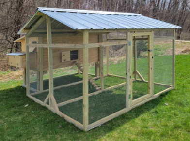 4-15+ hen coop & 7x8 run, fully wrapped in ½” hardware cloth w/metal roof on run