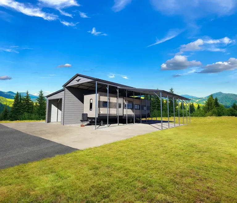 42x40x14/11 Metal Barn with 12' Lean-To - Vertical Roof