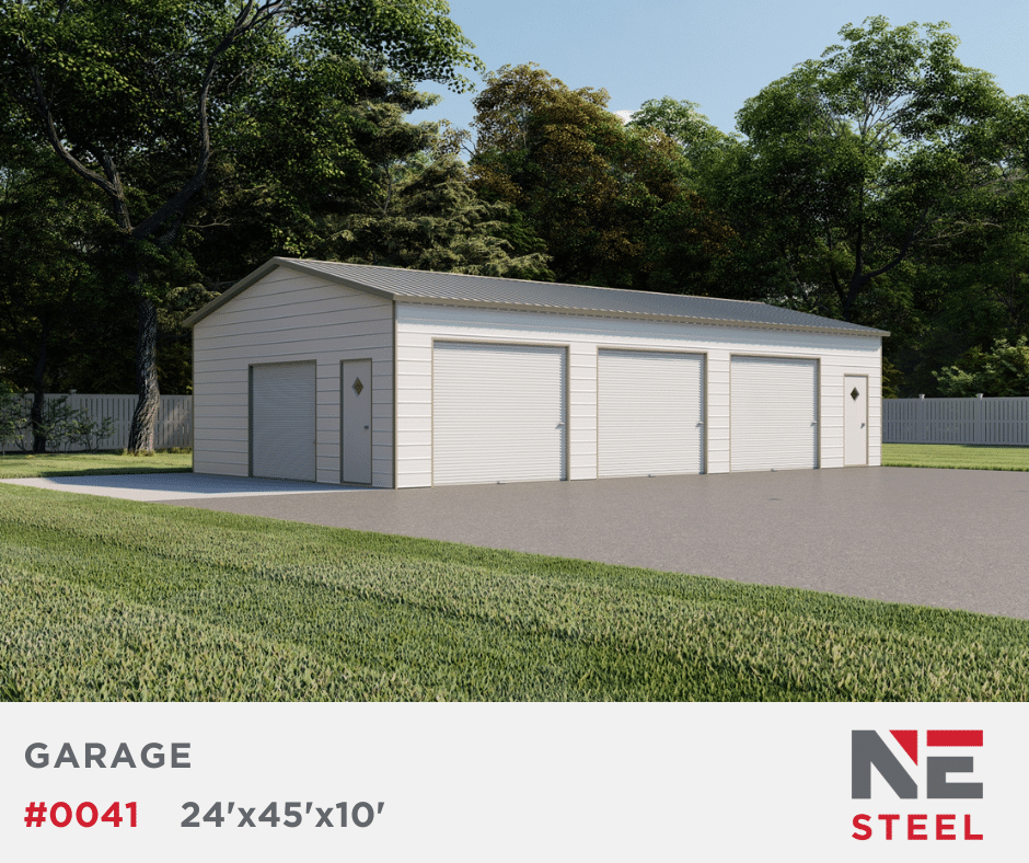 24’x45’x10′ 3 Car Metal Garage