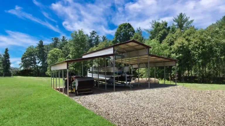 38x25x12/8 Metal Barn with 12' Lean-To - Vertical Roof