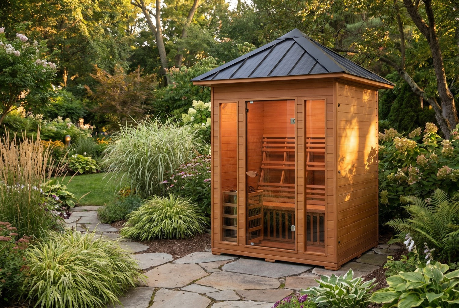 Waverly 3-Person Outdoor Traditional Wet/Dry Sauna With Harvia Heater