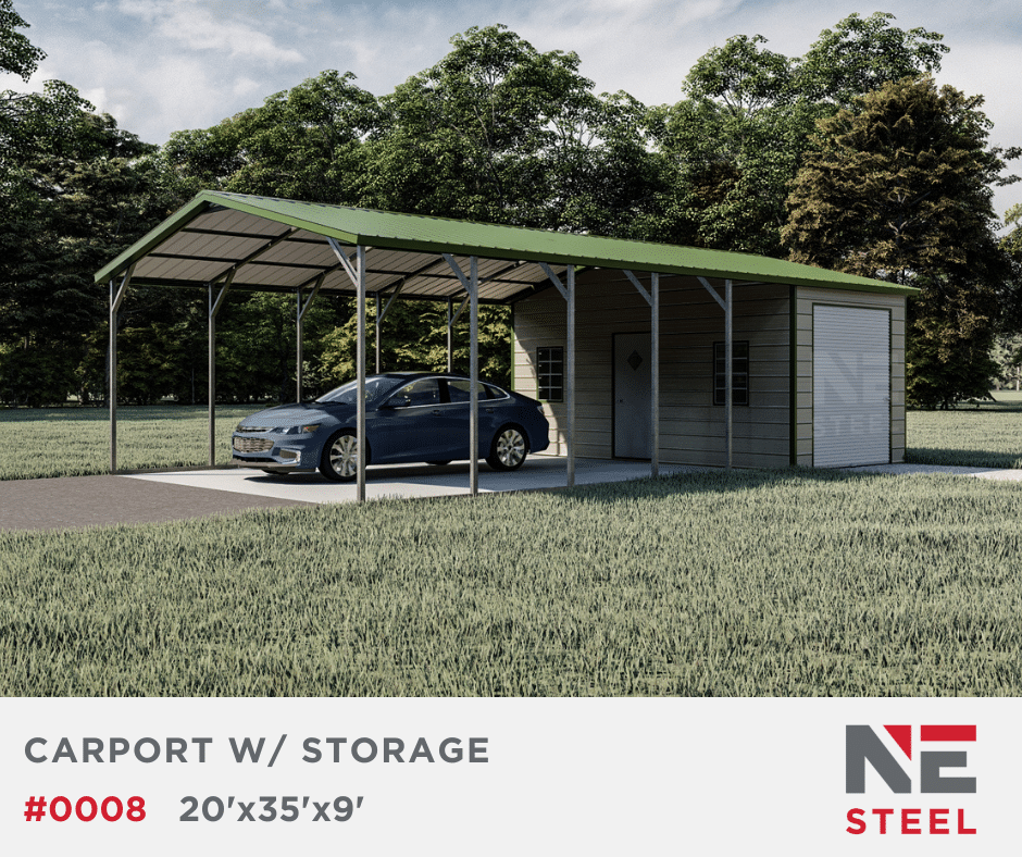 20’x35’x9′ Steel Carport w/ Storage