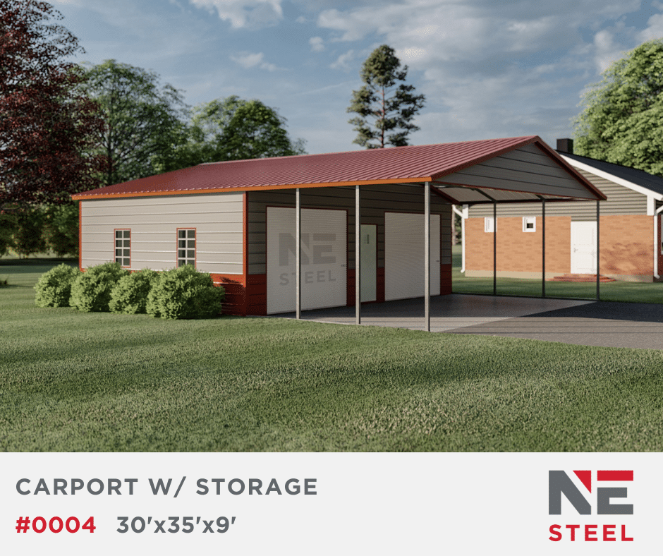30’x35’x9′ Steel Carport w/ Storage