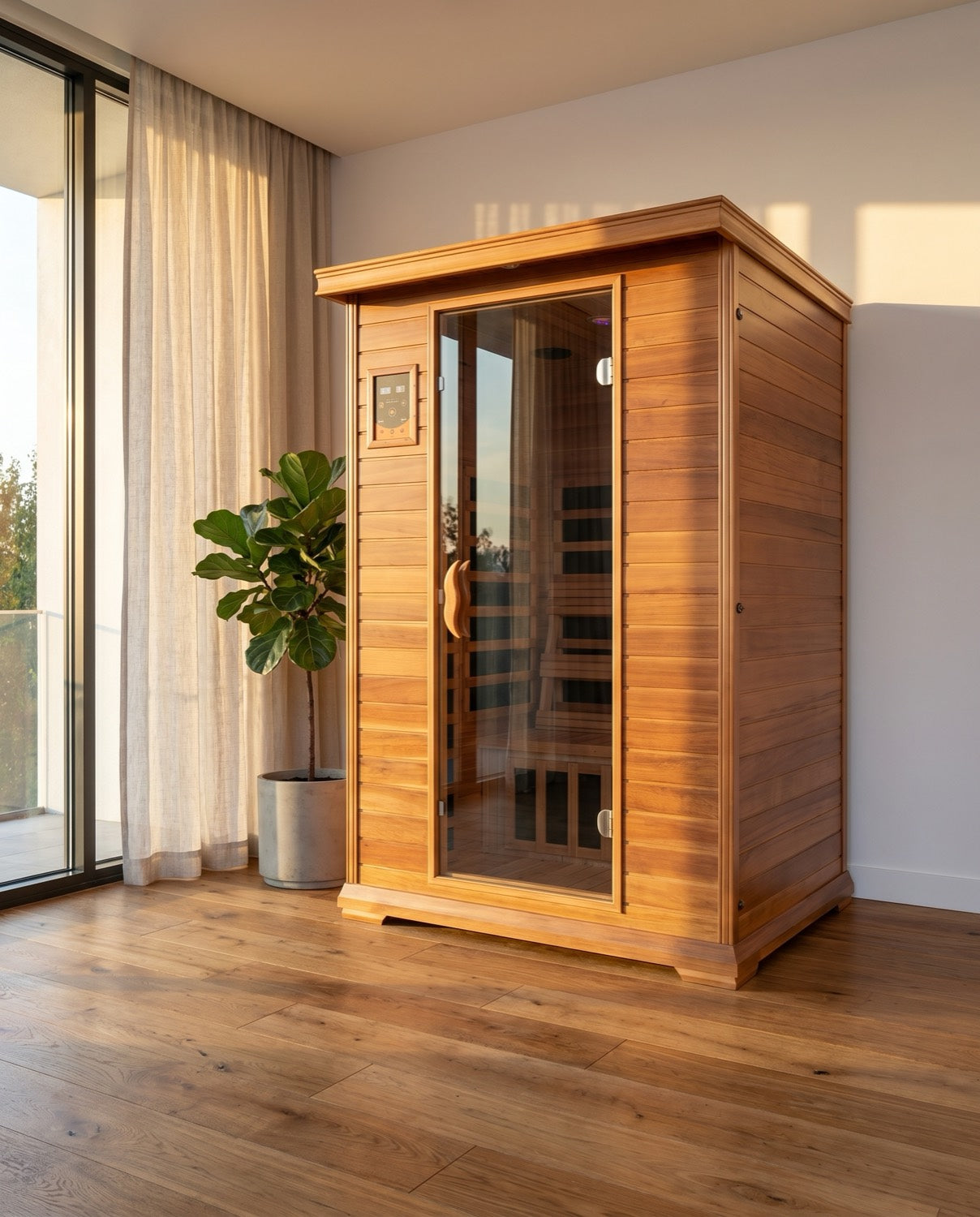 3 Person Indoor Traditional Cedar Sauna with Double Bench thumbnail 2