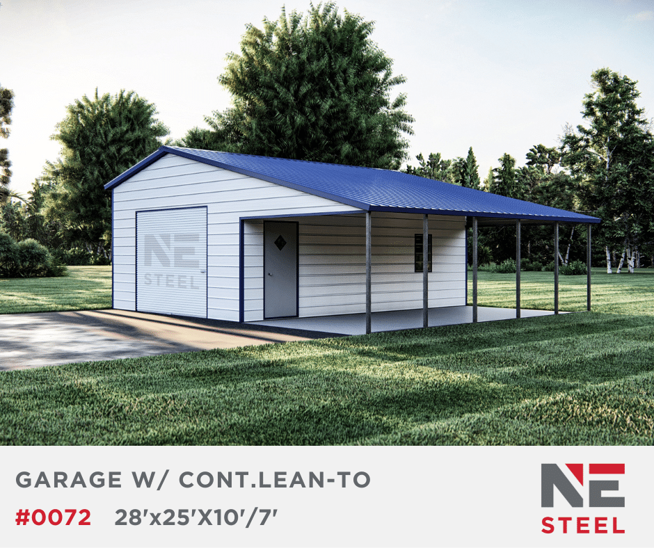 x10'/7' Metal Garage with Continuous Lean-To
