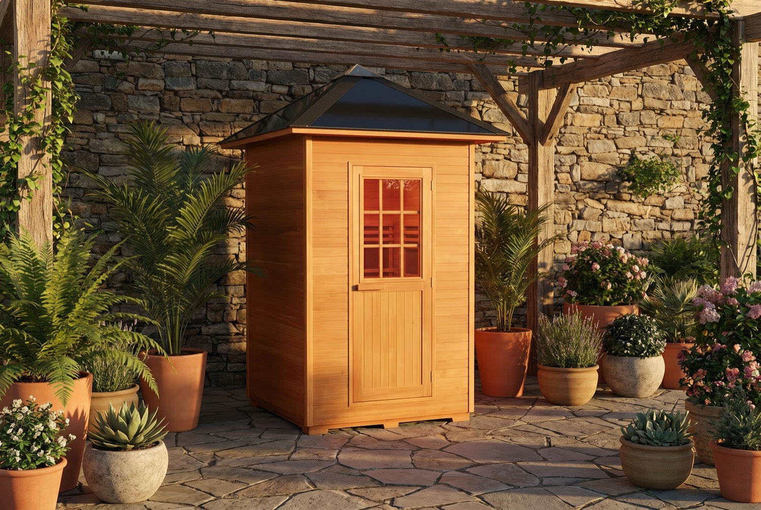 Eagle 2 Person Outdoor Traditional Wet/Dry Sauna with Harvia Heater