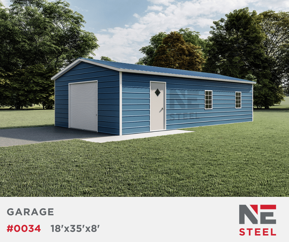 18’x35’x8′ 2 Car Metal Garage