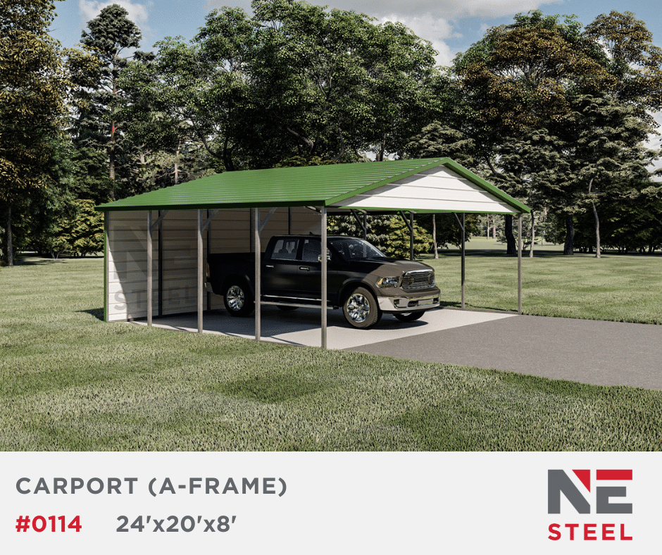 24’x20’x8′ Steel Carport A-Frame Roof
