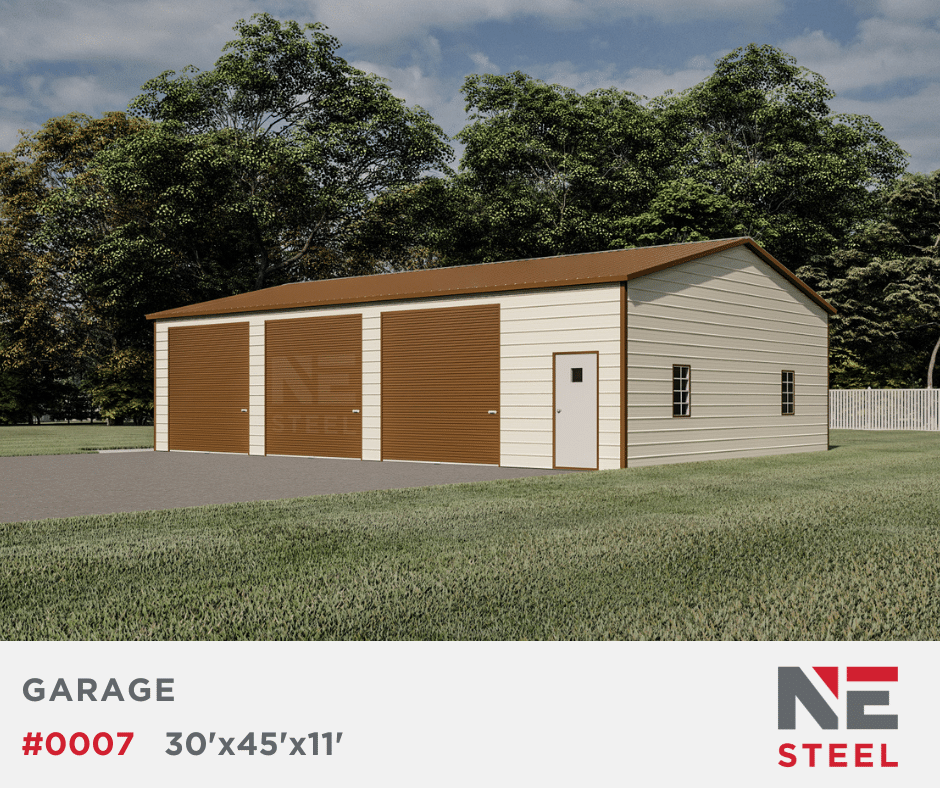 30’x45’x11′ 3 Car Metal Garage