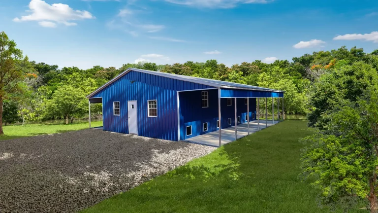 42x35x10/8 Metal Barn with 8F Wide Lean-To - Vertical Roof