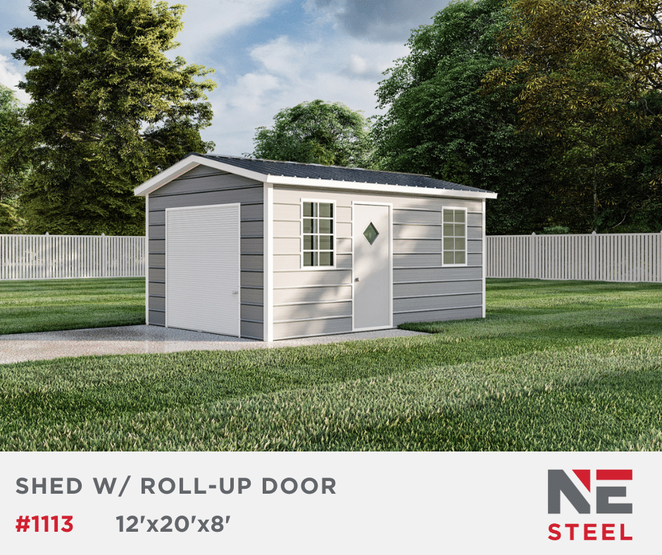 x8' Pewter Grey Steel Shed w/ Roll-Up Door