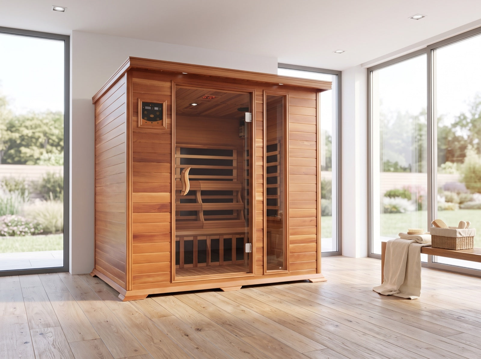 3 Person Indoor Traditional Cedar Sauna with Double Bench thumbnail 3