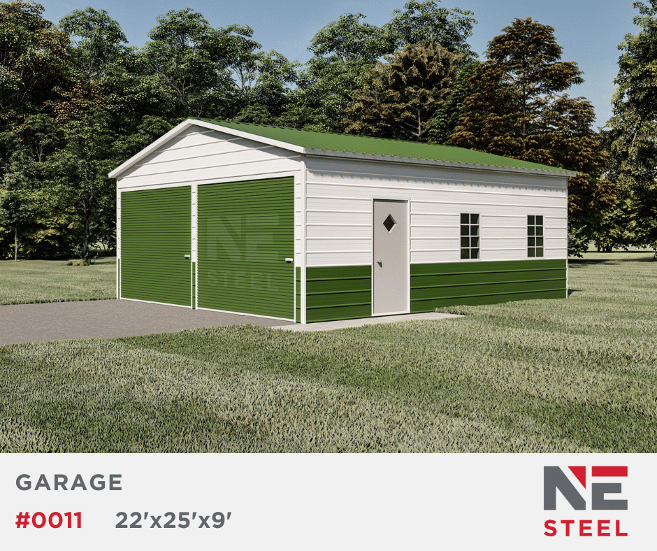 22’x25’x9′ 2 Car Metal Garage